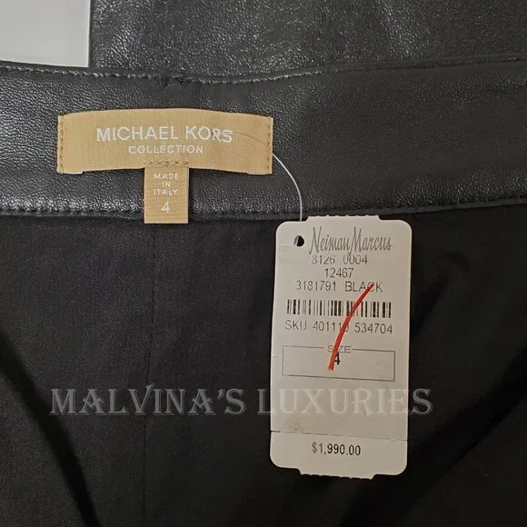 MICHAEL KORS COLLECTION PANTS BLACK LEATHER STRAIGHT LEG PANELED sz 4